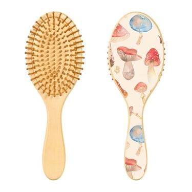 Imagem de SEHANY Escova de cabelo de madeira Forest Mushroom para mulheres e homens, escovas de cabelo de cabeça redonda, escova de cabelo para massagem do couro cabeludo suave e desembaraçadora para todos os