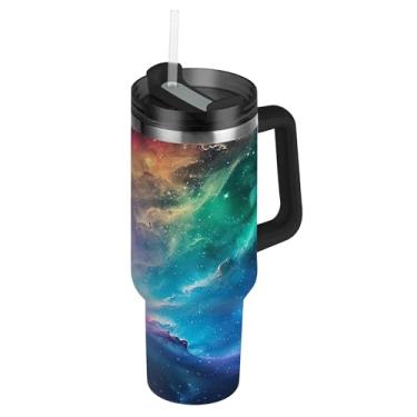 Imagem de SEHANY Copo Stars and Galaxy 1,134 g com tampa e canudo, aço inoxidável de vácuo duplo isolado garrafa de água esportiva suporte para copo de café de viagem à prova de vazamento para bebida gelada