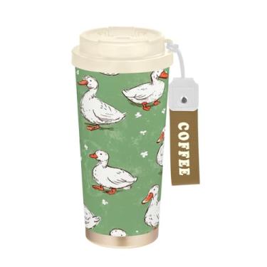 Imagem de Blueangle Caneca de café com isolamento térmico Cute Ducks - copo de aço inoxidável à prova de vazamento e derramamento para acampamento e ar livre, garrafa de água reutilizável de 500 ml com tampa