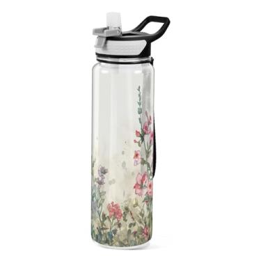 Imagem de ATTX Garrafa de água colorida de ervas e flores, 946 ml, à prova de vazamento e livre de BPA, garrafas de água reutilizáveis de plástico Tritan para viagens, academia, fitness, corrida #333