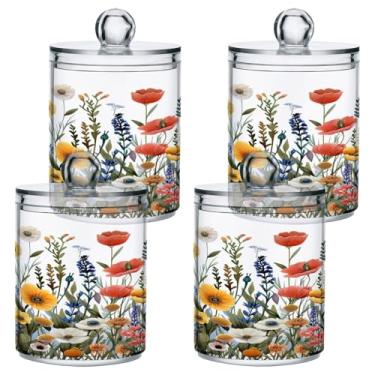 Imagem de ATTX Beautiful Wildflowers Dispensador de suporte Qtip para bola de algodão, cotonete, frasco de boticário transparente, decoração de casa, pote de armazenamento de cozinha, pacote com 4 (162)