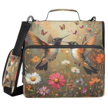 Imagem de Blueangle Fichário com zíper para beija-flores silvestres, bolsa de 3 anéis de 3 anéis, comporta 500 páginas, organizador de zíper com vários bolsos com alça ajustável e alça (275)