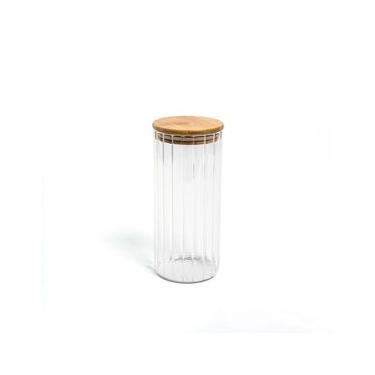 Imagem de Pote 1100Ml De Vidro Canelado Com Tampa De Bambu De