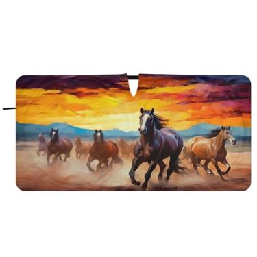 Imagem de Blueangle Guarda-sol para para-brisa vermelho laranja marrom cavalos - 149.9 cm x 76.2 cm dobrável carro janela frontal blocos de proteção solar raios UV viseira de sol (257)