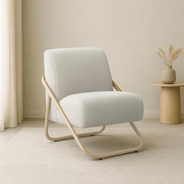 Imagem de Poltrona Sala Decorativa Industrial Champanhe Martina Bouclê Cinza K01 - D'rossi