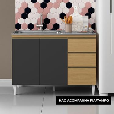 Imagem de Balcão Cozinha Sem Tampo 120cm Para Pia Paolla A09 - D'rossi Atacama E Grafite