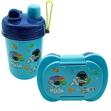 Imagem de Kit Marmita Infantil + Pote com Talher e Garrafinha 3 Peças Escolar - 