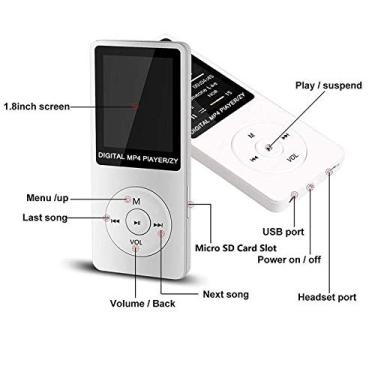 Imagem de Generic Tela LCD MP3 MP4 Player Com Rádio FM Estéreo para Fácil Aprendizagem de Idiomas, PVC Branco (Como mostrado, branco)