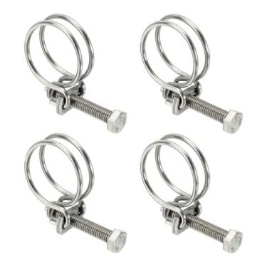 Imagem de HARFINGTON 4 peças de clipes de mangueira de fio duplo 31-35 mm 304 braçadeiras de tubo de fio ajustáveis de aço inoxidável 304 com parafuso M8 prendedor de junta de encanamento para coleta de poeira