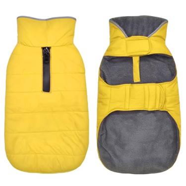 Imagem de Casaco de inverno para cães, casaco impermeável à prova de vento para clima frio, roupas aconchegantes e quentes para animais de estimação para cachorrinho pequeno, médio, grande, extragrande, cães animais de estimação menino menina (amarelo, 3GG)