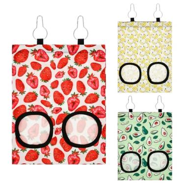 Imagem de ZFLYCANP Bolsa para alimentador de feno, pacote com 3 sacos de feno de coelho, suporte de feno para pendurar, orifícios de alimentação independentes, evita a dispersão de feno para coelhos, chinchilas