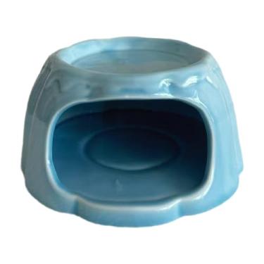 Imagem de Fenteer Tigela de comida para hamster de cerâmica, móvel de desenho animado, habitat para hamster em formato de para ratos, chinchilas e pequenos, Azul
