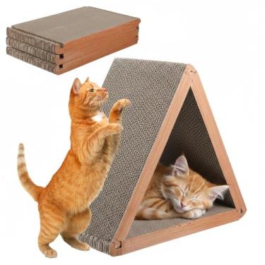 Imagem de Poste vertical para arranhar gatos em 3 lados, arranhador de gatos dobrável, tábua de arranhar gatos triangulares, almofada de arranhões de vários ângulos, 6 lados utilizáveis de papelão reciclável
