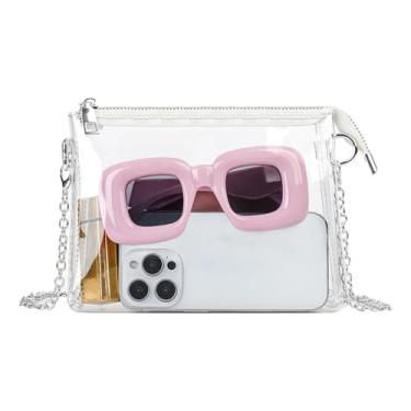 Imagem de Geckowi Bolsa transparente para mulheres, bolsa transparente aprovada para estádios, bolsa pequena para shows e eventos esportivos, Prata, Small