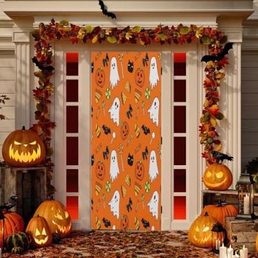 Imagem de Wassud Decoração de capa de porta de Halloween Boo-boos banner interno externo decoração de casa de varanda grande decoração de porta da frente 96 x 98 polegadas