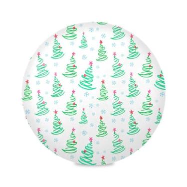 Imagem de Wassud Jogo americano com árvores de Natal, linhas verdes, tapetes redondos para cozinha e jantar, tapetes laváveis e resistentes ao calor, decoração de mesa 39 cm