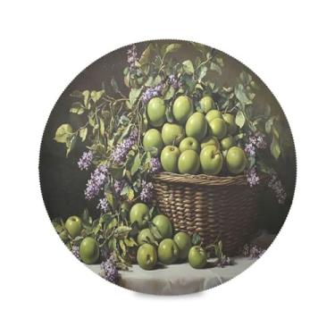 Imagem de Wassud Jogo americano verde ameixas e flores tapetes de mesa redondos para cozinha e jantar tapetes laváveis resistentes ao calor decoração de mesa 39 cm