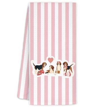 Imagem de YTRGI Beagle Presentes de Dia dos Namorados para Seus Filhos, Beagle Toalha de Mão Decoração de Dia dos Namorados para Cozinha Banheiro, Toalhas de Cozinha Rosa Engraçadas 40 x 61 cm