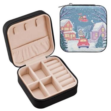 Imagem de Wassud Casas noturnas de Natal, estojo de joias de viagem para mulheres, meninas, senhoras, noiva, mini organizador de joias de couro PU, caixa quadrada de armazenamento de joias para brincos, anéis