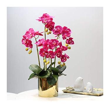 Imagem de LMJYU Flores artificiais orquídeas falsas flores bonsai - simulação orquídeas ramos em vaso florescendo artificial Phalaenopsis arranjo de flores