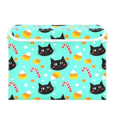 Imagem de STAYTOP Cestos de armazenamento de gatos de Halloween com tampas e alça de transporte, caixas de armazenamento dobráveis organizadores de recipientes para casa, quarto, armário, escritório, berçário