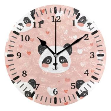 Imagem de CEBUGI 1 relógio de parede com rostos de panda fofos, operado por bateria, relógios de parede silenciosos sem tique-taque para cozinha, banheiro, quarto, escritório, decoração 25,4 cm