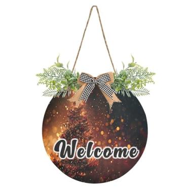 Imagem de YETTASBIN Placa de boas-vindas para árvore de Natal, placa de parede à prova d'água, guirlanda decorativa de alpendre para inauguração de casa, quintal, jardim, decoração de férias, 30 x 30 cm