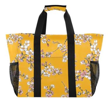 Imagem de Wassud Sacolas de compras reutilizáveis com estampa floral laranja grande bolsa organizadora de lona impermeável para praia, piquenique, lavanderia, viagem