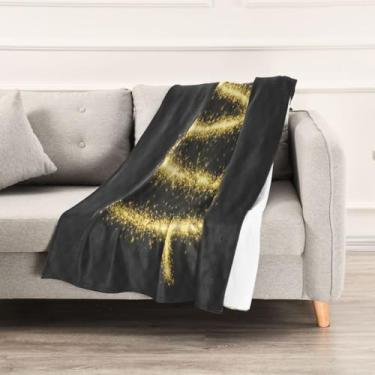 Imagem de Wassud Cobertores e mantas de Natal 152,4 x 228,6 cm com linha dourada de árvore de Natal para sofá, cadeira, decoração de casa