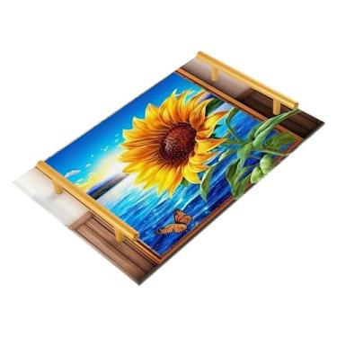 Imagem de Wassud Bandeja de banheiro de girassol com alças organizador de perfume de acrílico para banheiro, quarto, cozinha, balcão de 30 x 20 cm