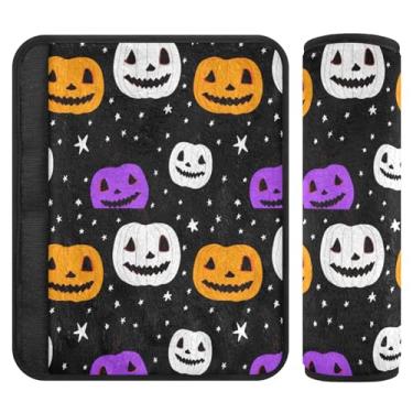 Imagem de Burbuja Capa para cinto de segurança de carro Halloween Pumpkins Protetor de cinto de segurança de carro macio confortável para alça de ombro de assento, 1 par pequeno