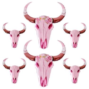 Imagem de 2 + 4 balões de caveira de vaca rosa