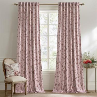 Imagem de StangH Cortinas florais rosas empoeiradas para quarto de meninas, cortinas estampadas com padrão rosa antigo romântico, decoração de casa francesa, para sala de estar, berçário, L 132 x C96, 2 painéis