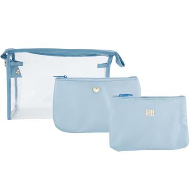 Imagem de Kit Necessaire 3 Peças Feminina Transparente | PVC Premium com Zíper Alça Viagem Bolsa Maternidade Organização Cosméticos Acessórios Make Up