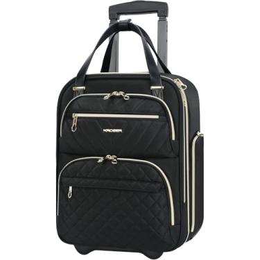 Imagem de KROSER Mala de mão feminina de 40,6 cm, Preto, dourado, 16-Inch, Bagagem de mão com rodas de skate em linha