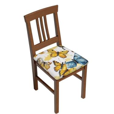 Imagem de ZERAOKE Borboletas coloridas desenhadas à mão – Capa de almofada de cadeira quadrada estampada completa com laços para decoração de cadeira de jantar, casa, casamento. Duas peças
