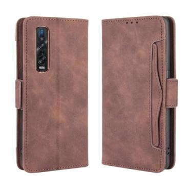 Imagem de Capa para OPPO Find X2 Pro,Retro magnético Flip Case,Design de carteira de couro PU com slots de cartão removíveis -Brown
