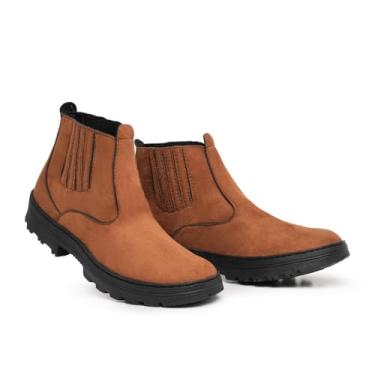 Imagem de Bota Chelsea em Couro Camurça com Elástico Lateral, Resistente e Antiderrapante para Trabalho e Dia a Dia (Caramelo, Padrão, BR, Adulto, Numérico, 39)