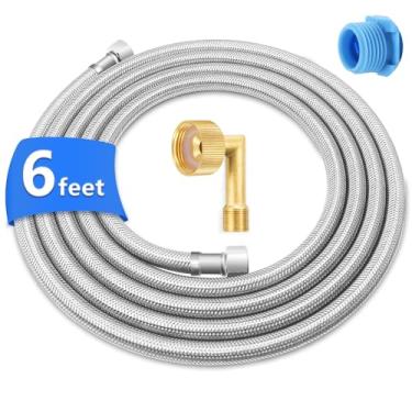 Imagem de Linha de abastecimento de água trançada de aço inoxidável de 1,8 m com cotovelo FHT de 0,9 cm x 0,9 cm, mangueira de água de tubo interno PEX de grau alimentício com conexões de 3/20.3 cm Comp x 3