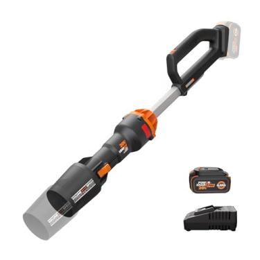 Imagem de WORX Soprador de folhas sem fio Nitro WG543 20V, soprador elétrico com 410 CFM e 130 MPH, sopradores para cuidados com o gramado com 1,7 kg, bateria e carregador incluídos