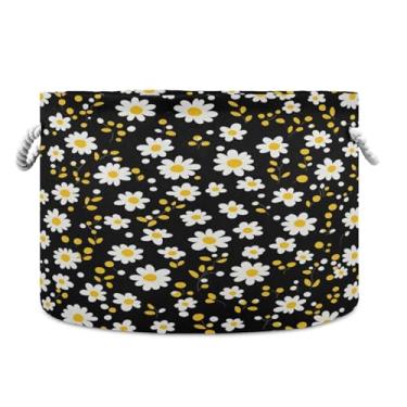 Imagem de JUZIHAI Cesta de armazenamento dobrável de flores, cesto de roupa suja para bebê, cobertor com alças de corda de algodão, caixa de brinquedos dobrável, organizador de armário para quarto, berçário