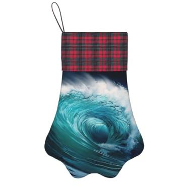 Imagem de SKKNT Linda estampa de ondas do oceano, meias de Natal, animais de estimação, decoração de Natal, cães, gatos, árvores, doces, presente, conveniente