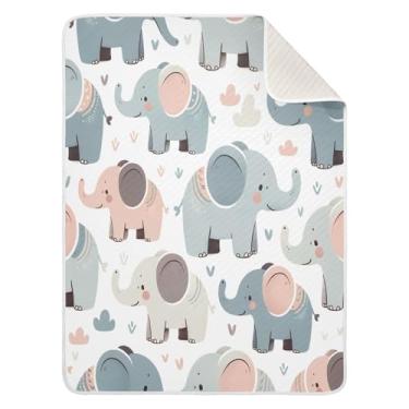 Imagem de Qilmy Cobertor de bebê Elefantes 76 x 101 cm, cobertor infantil de algodão macio para meninos e meninas, cobertor leve e quente para bebês de berço, carrinho de bebê, soneca, recém-nascido