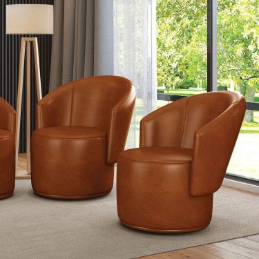 Imagem de Poltrona Decorativa Orgânica Fixa Para Sala Kit 2 Malu Sintético Pu Nozes M11 - D'rossi