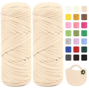 Imagem de Maxee Pacote com 2 fios de camiseta premium (200 g/75 m cada), linha de fita macia para crochê e tricô - cor intensa e fácil de cuidar