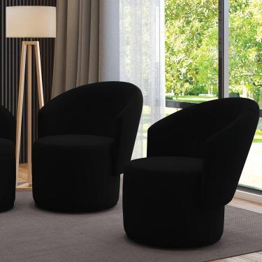 Imagem de Poltrona Decorativa Orgânica Fixa Para Sala Kit 2 Malu Veludo M11 - D'rossi Preto