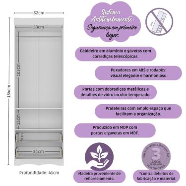 Imagem de Guarda-roupa Infantil 62cm 2 Portas Com Vidro E 2 Gavetas Sonho Multimóveis MP4471 Branco-off White