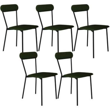 Imagem de Kit 05 Cadeiras Estofada Para Sala De Jantar Liora Preto C01 Linho Ver