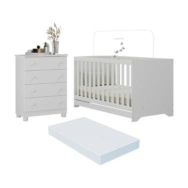 Imagem de Berço Americano 3 Em 1 Com Colchão Incluso E Cômoda 4 Gavetas Allegra Multimóveis MP4700 Branco