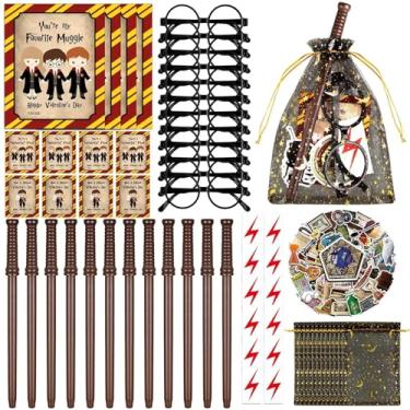 Imagem de 12 Set Valentine's Day Wizard Party Favors Wand Pencils & Wizard Glasses Gift Set, Classroom Exchange Cards, School Rewards, Wizard Goodie Bag Fillers, Party Supplies Valentines Exchange Gift